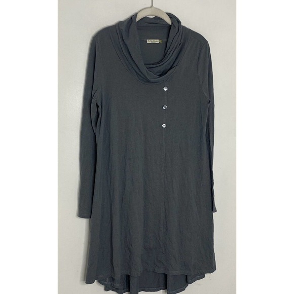 Chalet et Ceci Gray Cowl Neck Long Sleeve Artsy Dress Size Xs Made USA - Picture 2 of 6